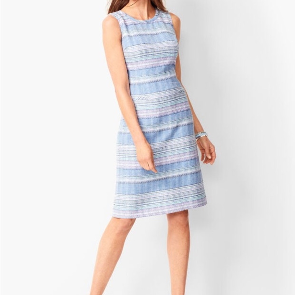 Talbots stripe tweed sleeveless shift dress blue pink size 2